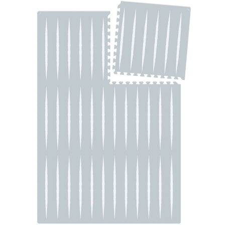 Lucio play mat by Eeveve in Nordic Mist shown in full layout with detachable tile, ideal for expanding or customizing baby play areas.