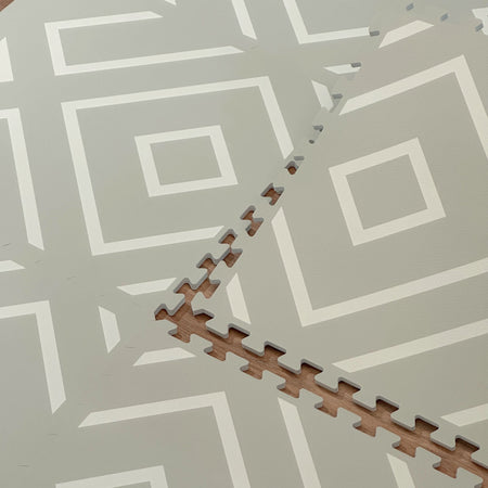 Detailed view of interlocking edges on the Play Mat Modern Blocks Soft Sage by Eeveve, showing how tiles connect for customizable play space.
