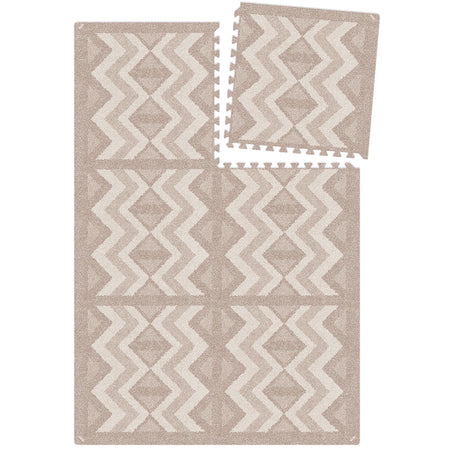 Top view of Eeveve Kilim Soft Clay play mat with interlocking tiles. Modular EVA foam mat for customizable baby play areas.