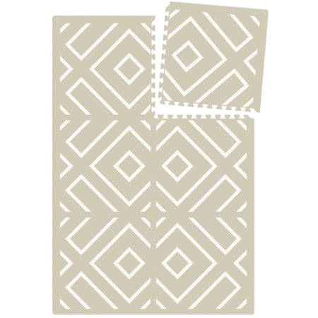 Flat layout of the Play Mat Modern Blocks Soft Sage by Eeveve with one tile separated, demonstrating modular design and easy expandability.